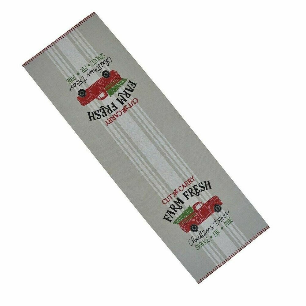 Farmhouse Christmas Table Runner 36 In St. Nicholas Square Cotton Holiday Decor